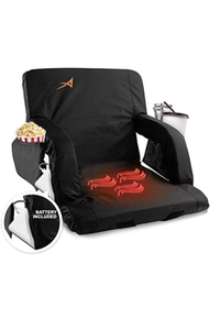 lot 34453 image: Heated Stadium Seats for Bleachers with Back Support USB Battery Included - Upgraded 3 Levels of Heat - Foldable Chair - Cushioned, 4 Pockets for Snacks, Cup Holder