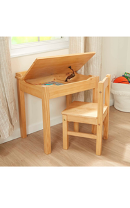 lot 34458 image: Melissa & Doug Wooden Lift-Top Desk & Chair - Honey