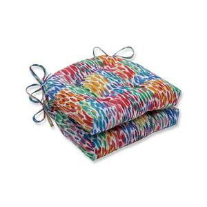lot 61024 image: 2pk Make It Rain Reversible Outdoor Chair Pad Zinnia Blue - Pillow Perfect