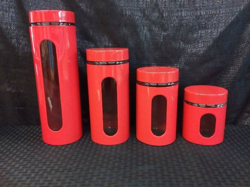 lot 136 image: Chefs Mark Glass Canisters W Metal Lids