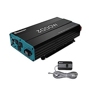 lot 17606 image: Renogy 3000W Pure Sine Wave Inverter 12V DC to 120V AC Converter for Home, RV, Truck, Off-Grid Solar Power Inverter 12V to 110V with Built-in 5V2.1A USB Port, AC Hardwire Port, Remote Controller (B096MKPQ1M) Retail $359