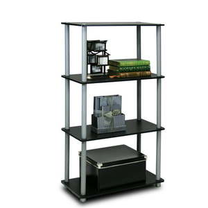 lot 17618 image: Furinno Durable 23.6 W x 11.4 D x 43.25 H 4-Shelf Freestanding Shelving Unit Black and Gray