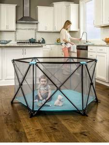 lot 17620 image: Regalo My Portable Play Yard Indoor and Outdoor, Washable, Aqua, 6-Panel, 48 Inch