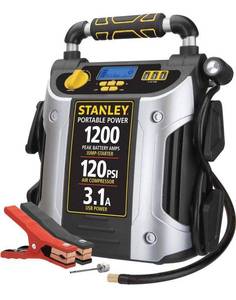lot 17626 image: STANLEY J5C09D Digital Portable Power Station Jump Starter 1200 Peak Amp Battery Booster, 120 PSI Air Compressor, 3.1A USB Ports, Battery Clamps Retail $100