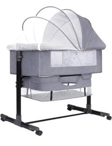 lot 17638 image: RICUTON Bedside Bassinet for Baby, Bedside Sleeper with Storage Basket, Adjustable Height Portable Crib for InfantNewborn with Mosquito Nets, Easy Assemble Retail $110
