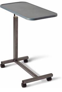lot 17652 image: Medline Adjustable Overbed Bedside Table with Wheels, Great for Hospital Use or At Home as Bed Tray, Composite Table Top
