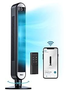 lot 17658 image: Dreo 42 Inch Smart Tower Fan, 90° Oscillating Fan, WiFi Alexa Fan, Voice Control, Bladeless Fan with Remote, 6 Speeds, 12h Timer, Large LED Display, App Programmable Fan for Bedroom Living Room Home (B09M8L7C57) Retail $99