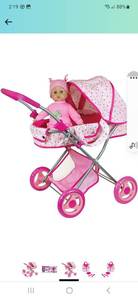 lot 17668 image: Lissi Deluxe Doll Pram. Also Includes Diaper Bag & Accessories, Nuturing and Role Play, For Ages 4 and up.  no doll included