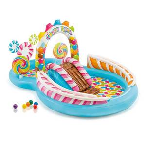 lot 17677 image: Intex Kids Inflatable Candy Zone Swim Play Center Kids Splash Pool w Waterslide Retail $130