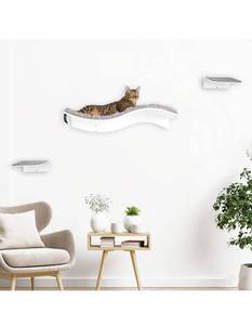 lot 17695 image: bqw Cat Shelf Wall Mounted Floating Cat Shelf Bed Furniture Climbing Wall for Cat Perching Sleeping Lounging with 2 Steps (Waved)