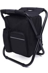 lot 17710 image: ZEPIN INBESK Folding Camping Chair Stool Backpack, with Cooler Insulated Picnic Bag, Hiking Camo Ultralight Seat Table Bag Camping Gear for Outdoor Indoor Fishing Travel Beach BBQ (Black)