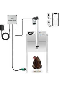 lot 17713 image: JVR Smart-Automatic-Chicken-Coop-Door Opener with Free APP, 2.4 GHz Wi-Fi, Work with Alexa & Google Assistant, SunriseSunset & Timer & APP & Remote Control, Aluminum Chicken Door Retails for $177