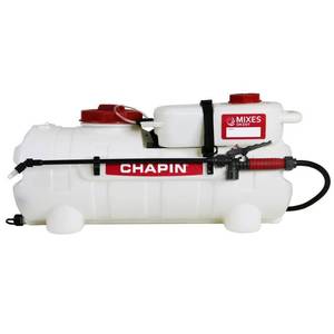 lot 17714 image: Chapin International 97361 Mixes on Exit-First-Ever Clean-Tank ATV Spraying System, 15-Gallon Sprayer, Translucent (B07N1GQQTR) Retail $199