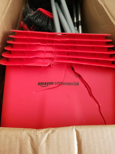 lot 17718 image: AmazonCommercial Jumbo Lobby Dustpan - 6-Pack, Red damage see pics