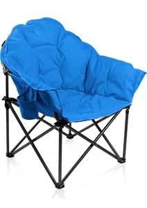 lot 17728 image: ALPHA CAMP Oversized Camping Chairs Padded Moon Round Chair Saucer Recliner with Folding Cup Holder and Carry Bag looks like newslightly used
