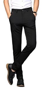 lot 17737 image: Plaid&Plain Mens Stretch Dress Pants Slim Fit Skinny Suit Pants 7104 Black 36W32L