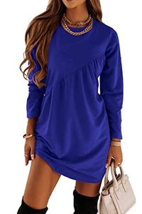 lot 17738 image: PRETTYGARDEN Womens Long Sleeve Mini Tunic Dress Casual Crewneck Loose Flowy Shift Ruched Dresses (Blue,X-Large)