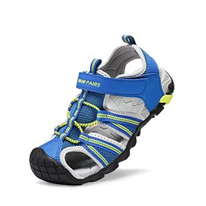 lot 17750 image: DREAM PAIRS Boys Girls Little Kid 170813-K Royal NEON Green Light Grey Outdoor Summer Sandals Size 11 M US Little Kid