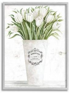 lot 17771 image: Stupell Industries, Designed by Cindy Jacobs White Tulip Bouquet in Parisian Vase Floral Arrangement, 16 x 20, Gray Framed