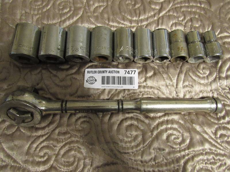 lot 7477 image: Craftsman 12 Drive Ratchet & 10 Craftsman 12drive sockets - see description for sizes