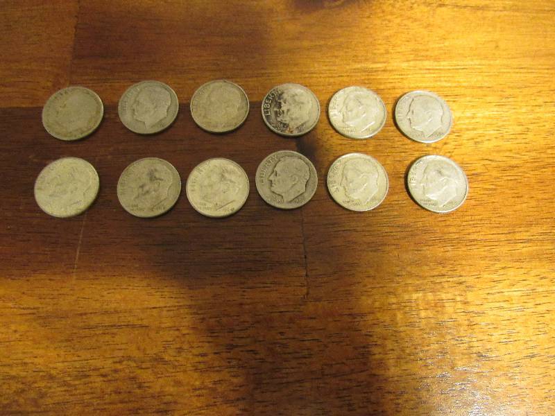 lot 7515 image: Lot of 12 Dimes qty 2 - 1946, 1953, 1954, 2-1963, 6-1945