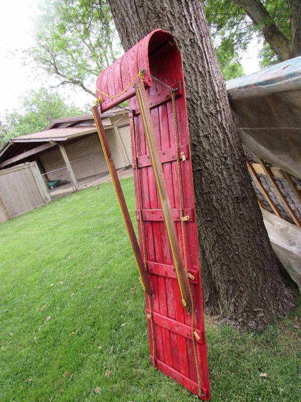 lot 7531 image: Large Antique Red Wooden Sled