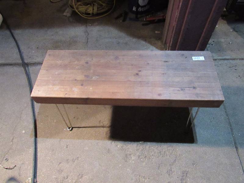 lot 7675 image: Solid Wood Bench with metal folding legs