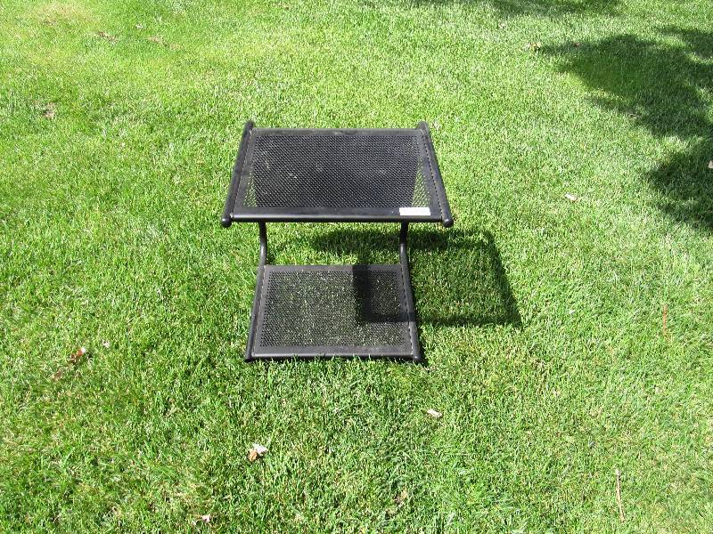 lot 7776 image: Printer Stand - black iron mesh w canvas hanging organizer - great for home office