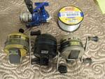 Lot of 3 Zebco Fishing Reels, Zebco Fishing Line and 1 Shakspeare Reel