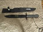 Jeep Survival knife w/ sheath, sharpening stone, compass, matches, fish line & hook