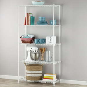 lot 1600 image: Hyper Tough 36 W x 16 D x 72 H 5-Shelf Wire Shelving Unit White