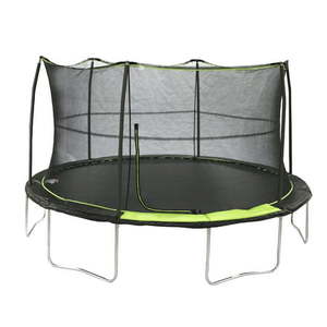 lot 1609 image: JumpKing 14ft Trampoline with Safety Enclosure 200lb Weight Limit Black Lime Green-Retail $229.99