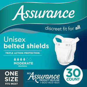 lot 3561 image: Assurance Unisex Incontinence Belted Shield Moderate Absorbency (30 Count)