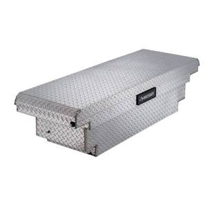 lot 3557 image: Husky 61.86 Diamond Plate Aluminum Low Profile Crossbed Truck Tool Box, BRIGHT ALUMINUM-Retail $486.20