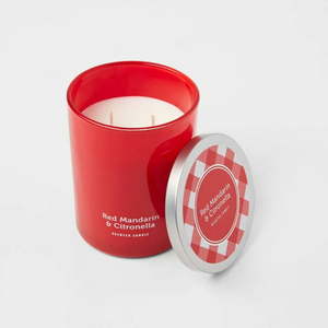 lot 2551 image: SUN SQUAD - 15oz Jar 2-Wick Americana Citronella Red Mandarin Candle, 4 Pack