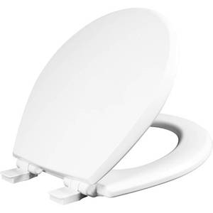 lot 5937 image: Kendall Never Loosens Round Enameled Wood Toilet Seat with Easy Clean and Slow Close Hinge White - Mayfair by Bemis
