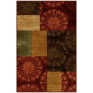 lot 1690 image: Mainstays Transitional Medallion Block Red Print Area Rug 2 6 x3 10