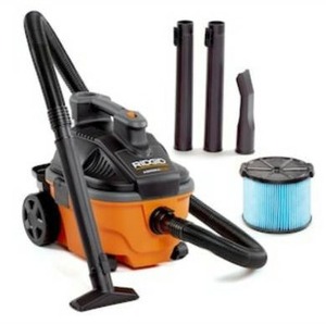 lot 2510 image: RIDGID 4 Gallon 5.0 Peak HP Portable WetDry Shop Vacuum with Fine Dust Filter, Locking Hose and Accessories, OrangesPeaches