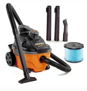 lot 2518 image: RIDGID 4 Gallon 5.0 Peak HP Portable WetDry Shop Vacuum with Fine Dust Filter, Locking Hose and Accessories, OrangesPeaches