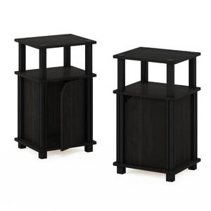 lot 2535 image: Furinno Brahms 3-Tier End Table with Door Set of 2 Espresso Black