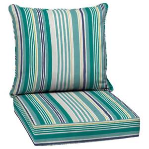lot 2536 image: ARDEN SELECTIONS 24 in. x 24 in. 2-Piece Deep Seating Outdoor Lounge Chair Cushion in Teal Cobalt Stripe