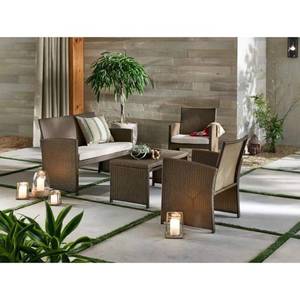 lot 2537 image: StyleWell Park Trail Brown 4-Piece Wicker Patio Conversation Set with Light Brown Cushions-Retail $539.99