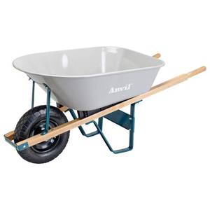 lot 3612 image: Anvil 6 cu. ft. Steel Tray Wheel Barrow Wooden Handle, Gray