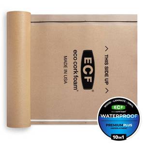 lot 5861 image: Eco Cork Foam 75 sq. ft. 3 ft. x 25 ft. x 3.2 mm Waterproof Premium Plus 10-in-1 Underlayment - Vinyl Plank, Laminate, Engineered Wood