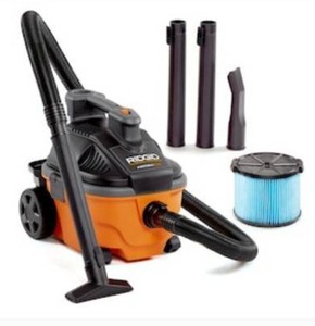 lot 5885 image: RIDGID 4 Gallon 5.0 Peak HP Portable WetDry Shop Vacuum with Fine Dust Filter, Locking Hose and Accessories, OrangesPeaches
