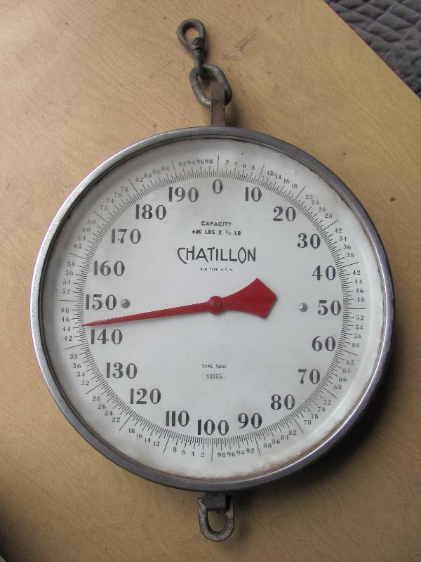 lot 8003 image: Hanging Scale Decor CHATILLION - Non functional (dial is stuck) - Would make a cool hanging piece