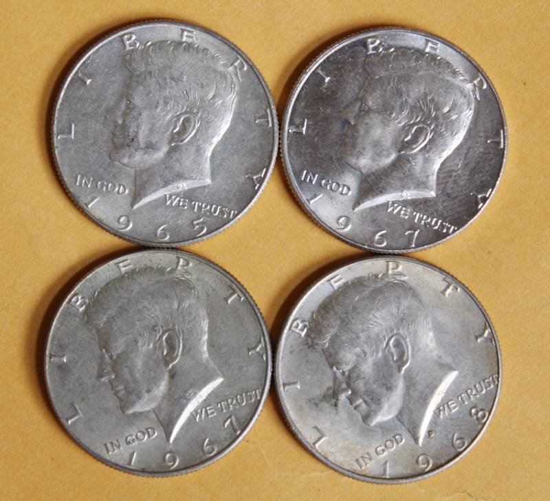 lot 8476 image: Lot of 4 Kennedy Clad Half Dollars 1965, 2-1967, 1968 - JFK