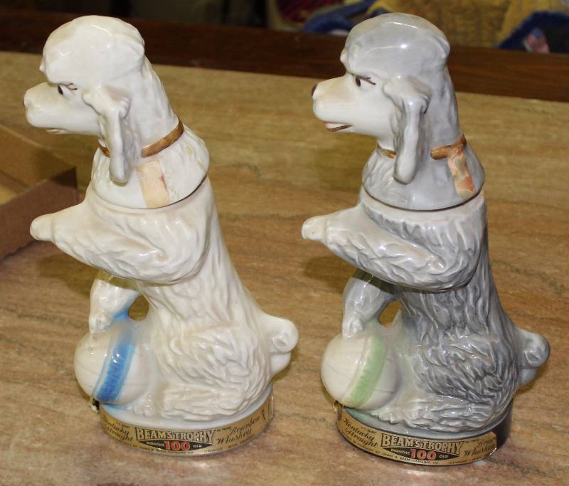 lot 9078 image: Lot of 2 Cute Poodle Dog Decanters