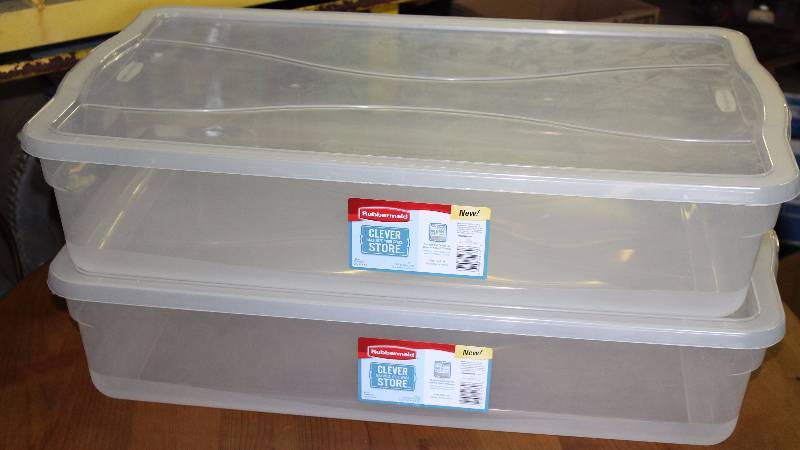 lot 9130 image: Lot of 2 Rubbermaid - Under - Bed Storage Totes nice, with lids