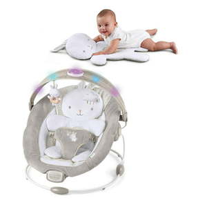 lot 1768 image: Ingenuity InLighten Baby Bouncer Seat with Light Up Toy Bar & Tummy Time Pillow Unisex - Twinkle Tails